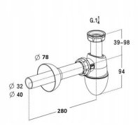 Umyvadlový sifon Easyphon s vlisovaným těsněním 5/4", ø 40 mm, vč. krycí rozety a odpadní trubky
