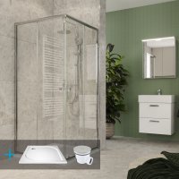 Mereo Kora Lite sprchový set: sprchový kout 80x80x185cm, chrom ALU, sklo čiré, 80 cm, vanička, sifon