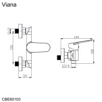 Mereo Sprchová nástěnná baterie, Viana, bez příslušenství, 150 mm, chrom