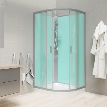 Mereo Sprchový box, čtvrtkruh, 100cm, satin ALU, sklo Point, zadní stěny zelené, litá vanička, bez stříšky