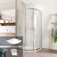 Mereo Sprchový set:, LIMA, čtvrtkruh, 90x90x190 cm, R 550, chrom ALU, sklo čiré, vanička litý mramor