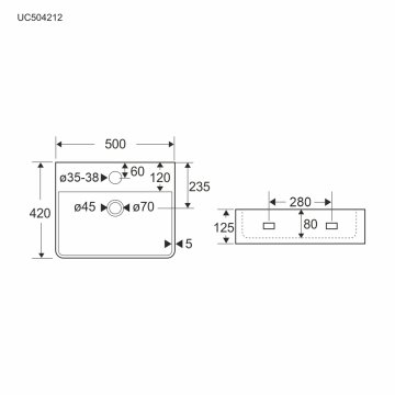 Mereo Umyvadlo na desku i zavěšení s přepadem, 500x420x125 mm, keramické - pro zaslání na paletě