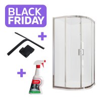 Getmi sprchový kout 80x80 cm, čtvrtkruh, chrom ALU, sklo čiré, stěrka, cleaner