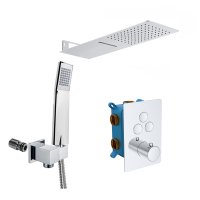 Mereo Sprchová sada s termostatickou podomítkovou tlačítkovou baterií - 3-cestná - hranatý kryt