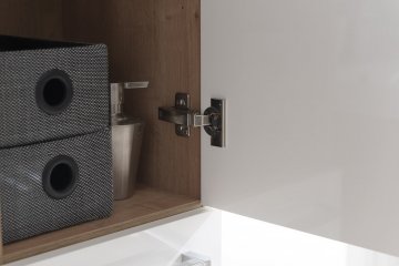 Mereo Bino, koupelnová skříňka vysoká 163 cm, pravé otevírání, bílá, bílá/dub