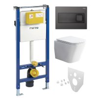 Mereo WC set - Rimless WC hranaté, modul pro sádrokarton, černé hranaté tlačítko