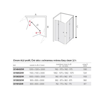 Mereo Zalamovaci sprchový kout, Novea, čtverec, chrom ALU, sklo Čiré