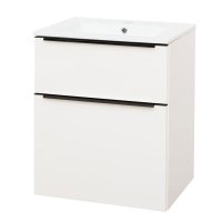 Mereo Mailo, koupelnová skříňka s keramickým umyvadlem 61 cm, bílá, mat, černé madlo