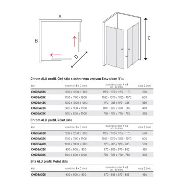 Mereo Sprchový kout, Lima, čtverec, 80x80x190 cm, chrom ALU, sklo Čiré, vanička litý mramor