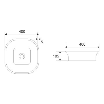 Mereo Umyvadlo na desku bez přepadu, 400x400x105 mm, čtvercové, keramické