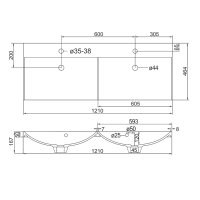Mereo Nábytkové dvojumyvadlo, 121x46x17 cm, litý mramor, bílé