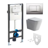 Mereo WC set - Smart flush rimless WC hranaté, modul pro sádrokarton, chrom hranaté tlačítko matné