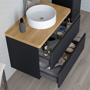 Mereo Siena, koupelnová deska na skříňku, dub masiv, L/P, asymetrická, s výřezem