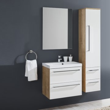 Mereo Bino koupelnová skříňka horní, 63 cm, levá, bílá, bílá/dub