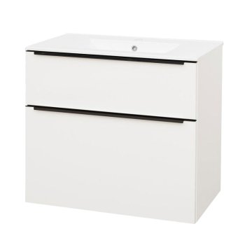 Mereo Mailo, koupelnová skříňka s keramickým umyvadlem 81 cm, bílá mat, černé madlo