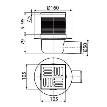 Alcaplast vpusť podlahová APV1, boční