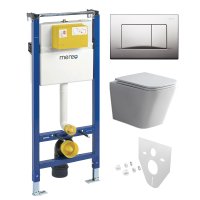 Mereo WC set - Smart flush rimless WC hranaté, modul pro sádrokarton, chrom hranaté tlačítko matné