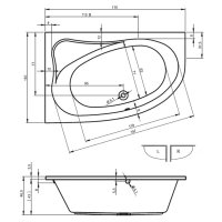Eva vana 170x110 cm, pravá, bez noh