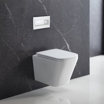 Mereo WC set - Rimless WC hranaté, modul pro sádrokarton, chrom hranaté tlačítko lesklé