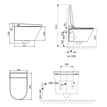 Mereo WC s integrovaným elektronickým bidetem, RIMLESS, 592x380x430 cm, keramické, vč. sedátka
