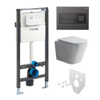 Mereo WC set - Smart flush rimless WC hranaté, modul pro sádrokarton, černé hranaté tlačítko