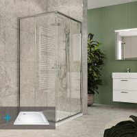 Mereo Kora Lite sprchový set: sprchový kout 90x90x185cm, chrom ALU, sklo čiré, 90 cm, vanička, sifon