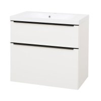 Mereo Mailo, koupelnová skříňka s umyvadlem z litého mramoru 81 cm, bílá, mat, černé madlo
