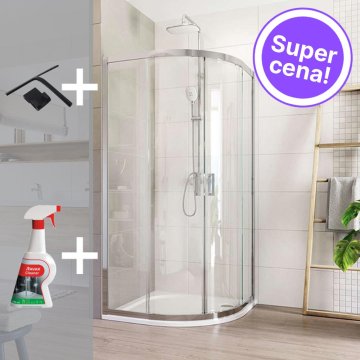 Getmi sprchový kout 80x80 cm, čtvrtkruh, chrom ALU, sklo čiré, stěrka, cleaner