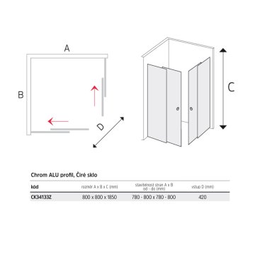 Mereo Sprchový kout, Kora Lite, čtverec, 80 cm,  chrom ALU, sklo Čiré