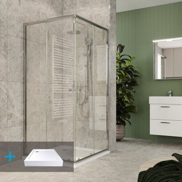 Mereo Kora Lite sprchový set: sprchový kout 90x90x185 cm, chrom ALU, sklo čiré, 90 cm, vanička, sifon