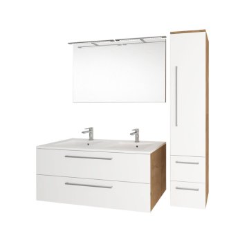Mereo Bino, koupelnová skříňka s keramickým umyvadlem 121 cm, bílá/dub